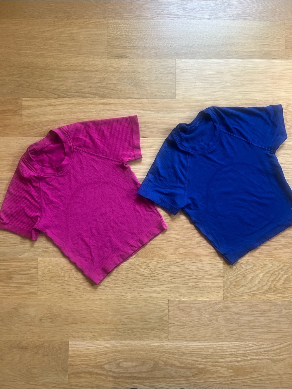 lululemon athletica Pink & Blue Cropped Short Sleeve Tops